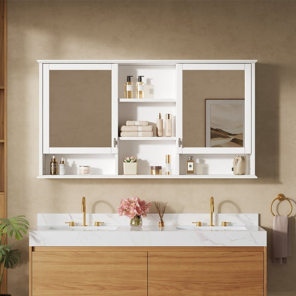 English Elm 55-inch Wall Mount Mirror Cabinet with Soft Close Hinges for Bathroom Vanity Storage N710P401339K
