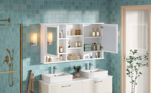 English Elm 55-inch Wall Mount Mirror Cabinet with Soft Close Hinges for Bathroom Vanity Storage N710P401339K