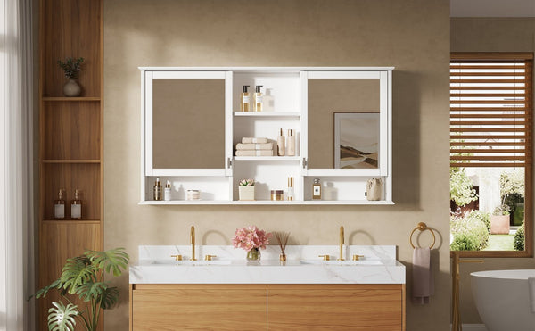 English Elm 55-inch Wall Mount Mirror Cabinet with Soft Close Hinges for Bathroom Vanity Storage N710P401339K