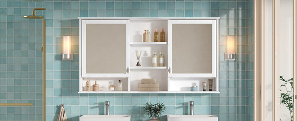 English Elm 55-inch Wall Mount Mirror Cabinet with Soft Close Hinges for Bathroom Vanity Storage N710P401339K