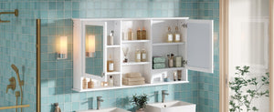 English Elm 55-inch Wall Mount Mirror Cabinet with Soft Close Hinges for Bathroom Vanity Storage N710P401339K