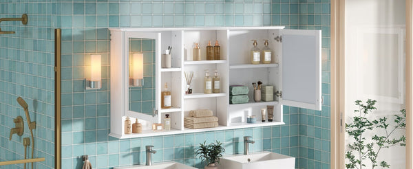 English Elm 55-inch Wall Mount Mirror Cabinet with Soft Close Hinges for Bathroom Vanity Storage N710P401339K