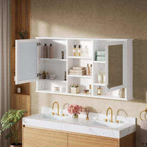 English Elm 55-inch Wall Mount Mirror Cabinet with Soft Close Hinges for Bathroom Vanity Storage N710P401339K