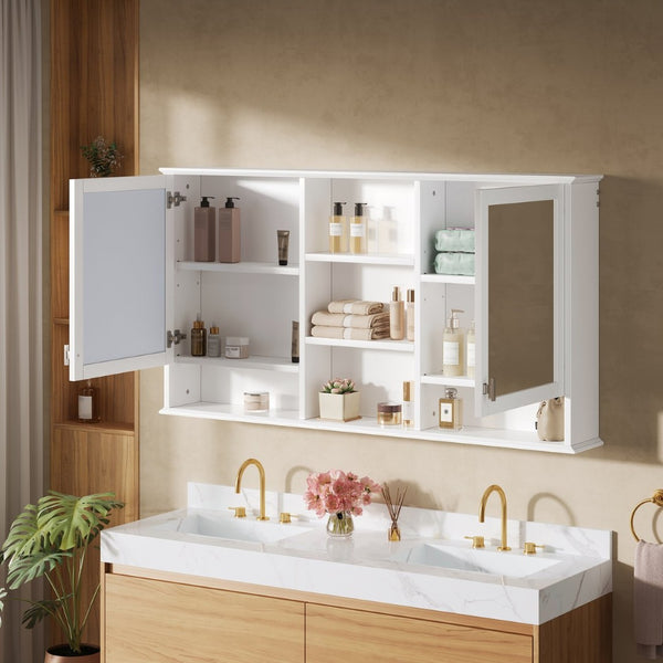 English Elm 55-inch Wall Mount Mirror Cabinet with Soft Close Hinges for Bathroom Vanity Storage N710P401339K