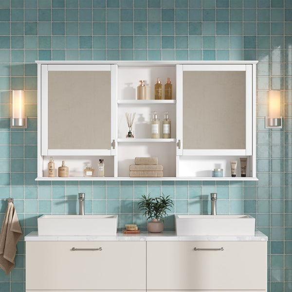 English Elm 55-inch Wall Mount Mirror Cabinet with Soft Close Hinges for Bathroom Vanity Storage N710P401339K