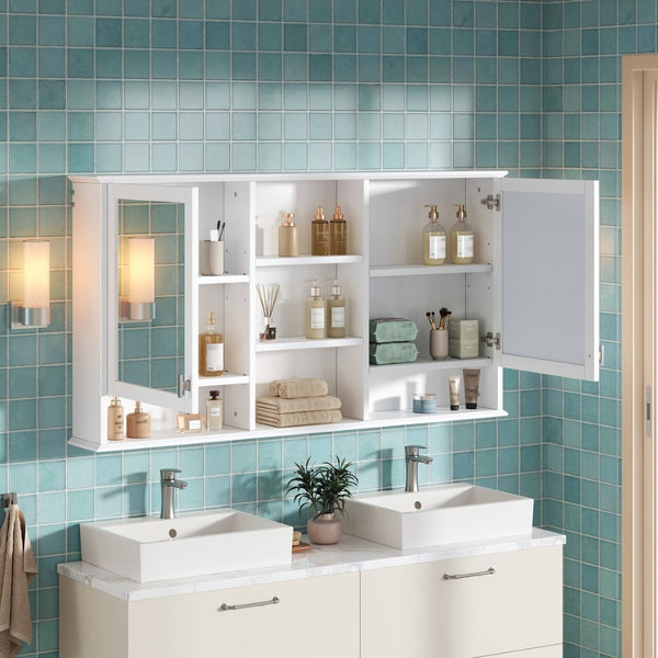 English Elm 55-inch Wall Mount Mirror Cabinet with Soft Close Hinges for Bathroom Vanity Storage N710P401339K