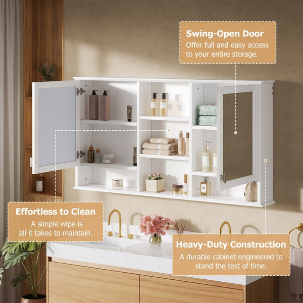 English Elm 55-inch Wall Mount Mirror Cabinet with Soft Close Hinges for Bathroom Vanity Storage N710P401339K