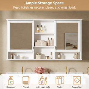 English Elm 55-inch Wall Mount Mirror Cabinet with Soft Close Hinges for Bathroom Vanity Storage N710P401339K