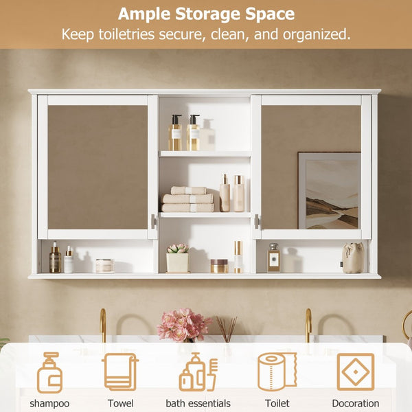 English Elm 55-inch Wall Mount Mirror Cabinet with Soft Close Hinges for Bathroom Vanity Storage N710P401339K
