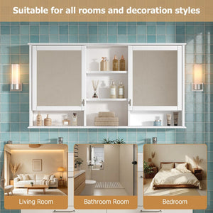 English Elm 55-inch Wall Mount Mirror Cabinet with Soft Close Hinges for Bathroom Vanity Storage N710P401339K