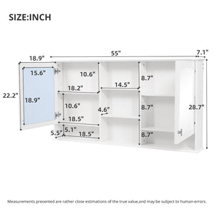 English Elm 55-inch Wall Mount Mirror Cabinet with Soft Close Hinges for Bathroom Vanity Storage N710P401339K