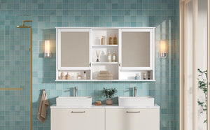 English Elm 55-inch Wall Mount Mirror Cabinet with Soft Close Hinges for Bathroom Vanity Storage N710P401339K