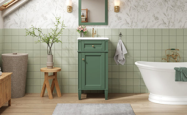 English Elm 16-inch French Country Bathroom Vanity with Ceramic Sink Soft Close Storage Cabinet N710P405388F