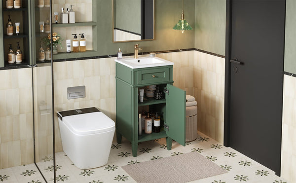 English Elm 16-inch French Country Bathroom Vanity with Ceramic Sink Soft Close Storage Cabinet N710P405388F
