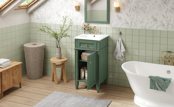English Elm 16-inch French Country Bathroom Vanity with Ceramic Sink Soft Close Storage Cabinet N710P405388F