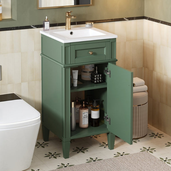 English Elm 16-inch French Country Bathroom Vanity with Ceramic Sink Soft Close Storage Cabinet N710P405388F