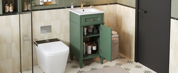 English Elm 16-inch French Country Bathroom Vanity with Ceramic Sink Soft Close Storage Cabinet N710P405388F