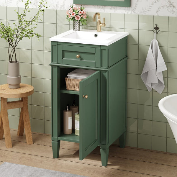 English Elm 16-inch French Country Bathroom Vanity with Ceramic Sink Soft Close Storage Cabinet N710P405388F