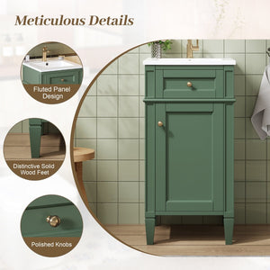 English Elm 16-inch French Country Bathroom Vanity with Ceramic Sink Soft Close Storage Cabinet N710P405388F