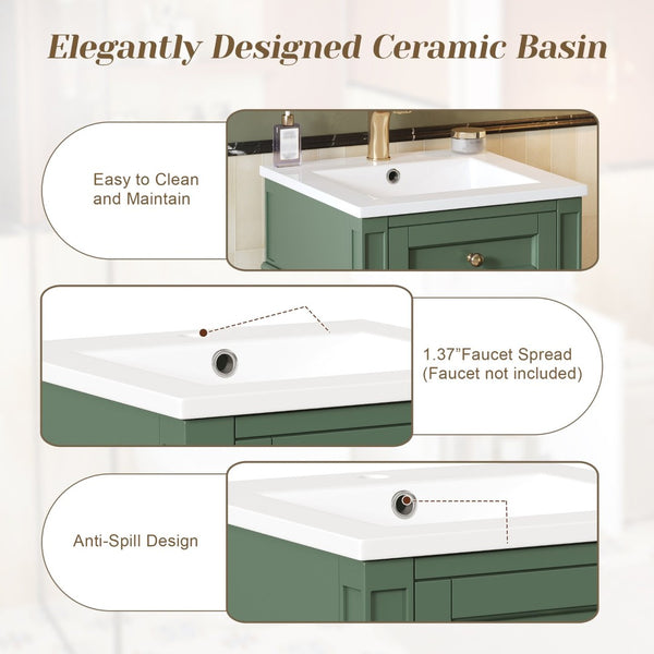 English Elm 16-inch French Country Bathroom Vanity with Ceramic Sink Soft Close Storage Cabinet N710P405388F