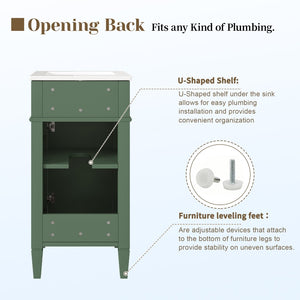 English Elm 16-inch French Country Bathroom Vanity with Ceramic Sink Soft Close Storage Cabinet N710P405388F