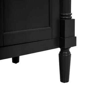 English Elm 30 Inch Matte Black Bathroom Vanity with Ceramic Basin Carved Doors and Wood Legs N710P415327B