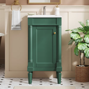 English Elm 18" French Provincial Bathroom Vanity with Ceramic Sink Soft Close Cabinet Storage N710P415332F