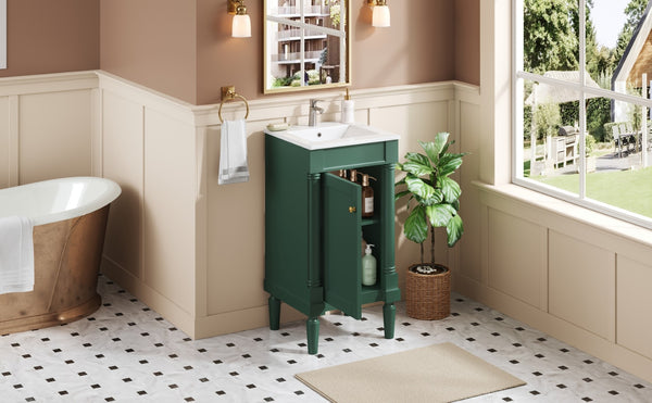 English Elm 18" French Provincial Bathroom Vanity with Ceramic Sink Soft Close Cabinet Storage N710P415332F