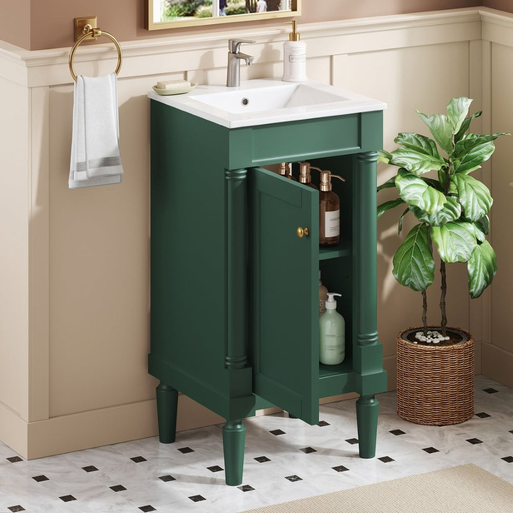English Elm 18" French Provincial Bathroom Vanity with Ceramic Sink Soft Close Cabinet Storage N710P415332F