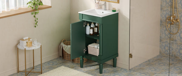 English Elm 18" French Provincial Bathroom Vanity with Ceramic Sink Soft Close Cabinet Storage N710P415332F