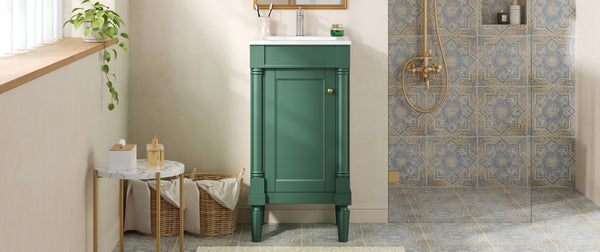 English Elm 18" French Provincial Bathroom Vanity with Ceramic Sink Soft Close Cabinet Storage N710P415332F