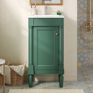 English Elm 18" French Provincial Bathroom Vanity with Ceramic Sink Soft Close Cabinet Storage N710P415332F