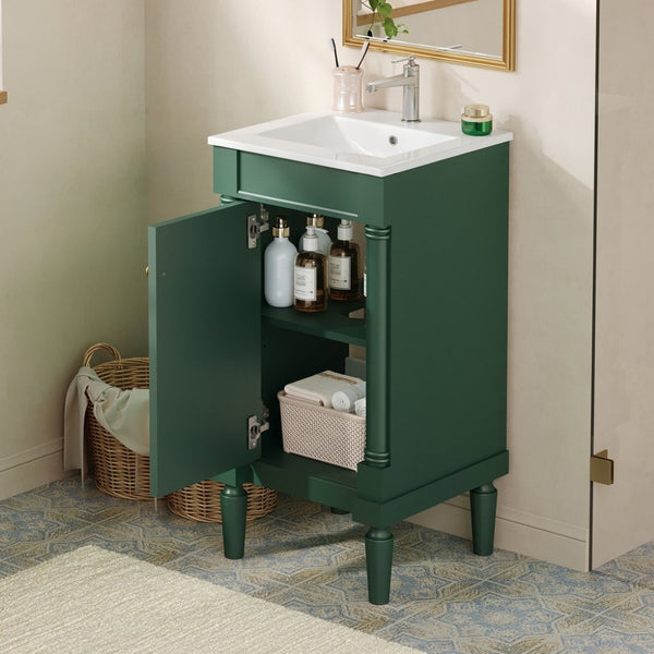English Elm 18" French Provincial Bathroom Vanity with Ceramic Sink Soft Close Cabinet Storage N710P415332F
