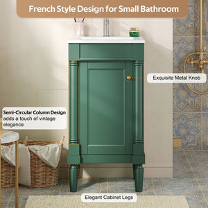 English Elm 18" French Provincial Bathroom Vanity with Ceramic Sink Soft Close Cabinet Storage N710P415332F