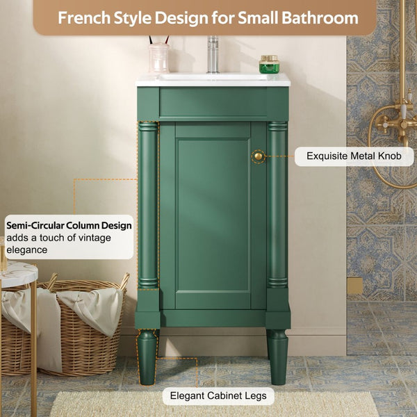English Elm 18" French Provincial Bathroom Vanity with Ceramic Sink Soft Close Cabinet Storage N710P415332F