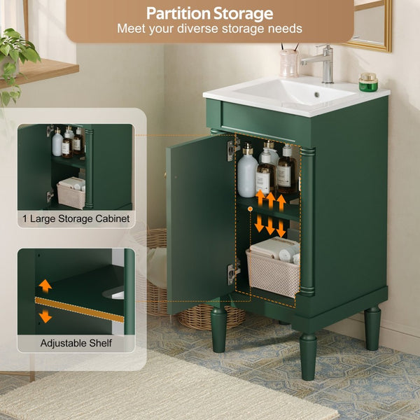 English Elm 18" French Provincial Bathroom Vanity with Ceramic Sink Soft Close Cabinet Storage N710P415332F