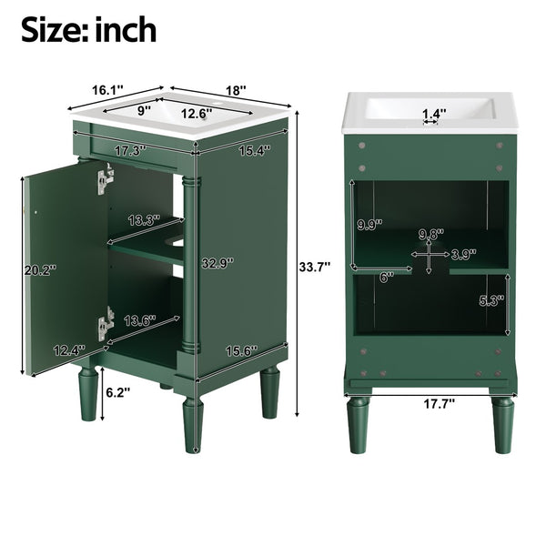 English Elm 18" French Provincial Bathroom Vanity with Ceramic Sink Soft Close Cabinet Storage N710P415332F