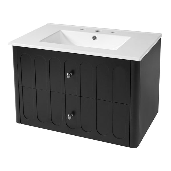 English Elm 30" Wall Mounted Bathroom Vanity Mdf Pine Cabinet Ceramic Sink Soft Close Storage Black N710P426312B