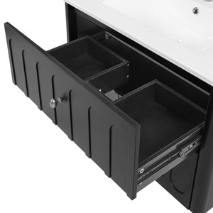 English Elm 30" Wall Mounted Bathroom Vanity Mdf Pine Cabinet Ceramic Sink Soft Close Storage Black N710P426312B