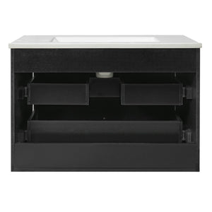 English Elm 30" Wall Mounted Bathroom Vanity Mdf Pine Cabinet Ceramic Sink Soft Close Storage Black N710P426312B