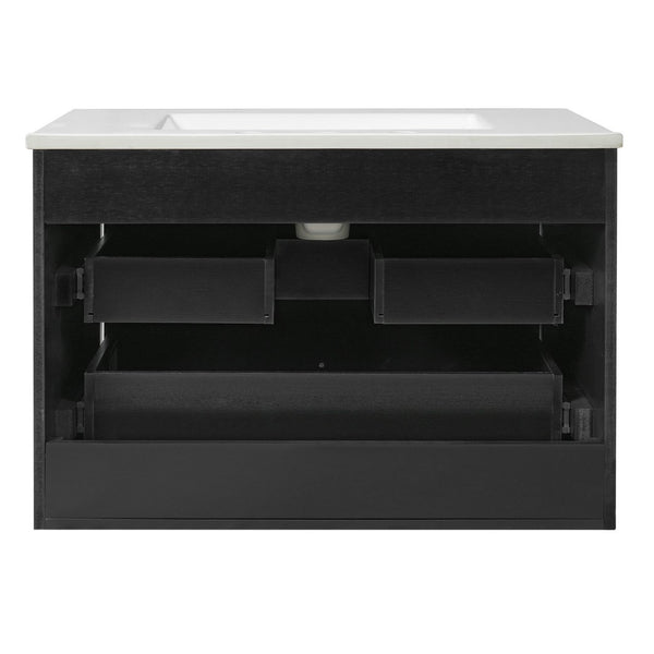 English Elm 30" Wall Mounted Bathroom Vanity Mdf Pine Cabinet Ceramic Sink Soft Close Storage Black N710P426312B