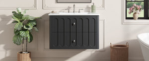 English Elm 30" Wall Mounted Bathroom Vanity Mdf Pine Cabinet Ceramic Sink Soft Close Storage Black N710P426312B