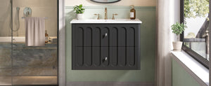 English Elm 30" Wall Mounted Bathroom Vanity Mdf Pine Cabinet Ceramic Sink Soft Close Storage Black N710P426312B