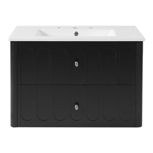 English Elm 30" Wall Mounted Bathroom Vanity Mdf Pine Cabinet Ceramic Sink Soft Close Storage Black N710P426312B