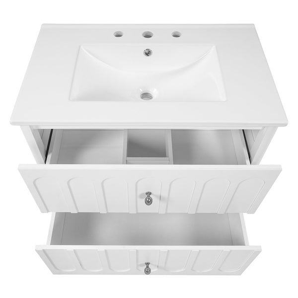 English Elm 30" Wall Mounted Bathroom Vanity Mdf Pine Cabinet Ceramic Sink Soft Close Storage White N710P426312K