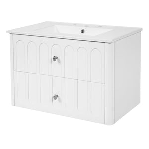 English Elm 30" Wall Mounted Bathroom Vanity Mdf Pine Cabinet Ceramic Sink Soft Close Storage White N710P426312K