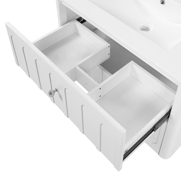 English Elm 30" Wall Mounted Bathroom Vanity Mdf Pine Cabinet Ceramic Sink Soft Close Storage White N710P426312K