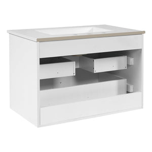 English Elm 30" Wall Mounted Bathroom Vanity Mdf Pine Cabinet Ceramic Sink Soft Close Storage White N710P426312K