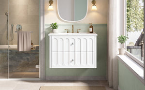 English Elm 30" Wall Mounted Bathroom Vanity Mdf Pine Cabinet Ceramic Sink Soft Close Storage White N710P426312K