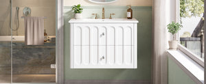 English Elm 30" Wall Mounted Bathroom Vanity Mdf Pine Cabinet Ceramic Sink Soft Close Storage White N710P426312K